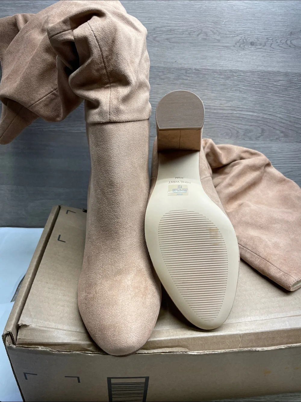 Over-the-Knee Stretch Suede Boots in Taupe #857